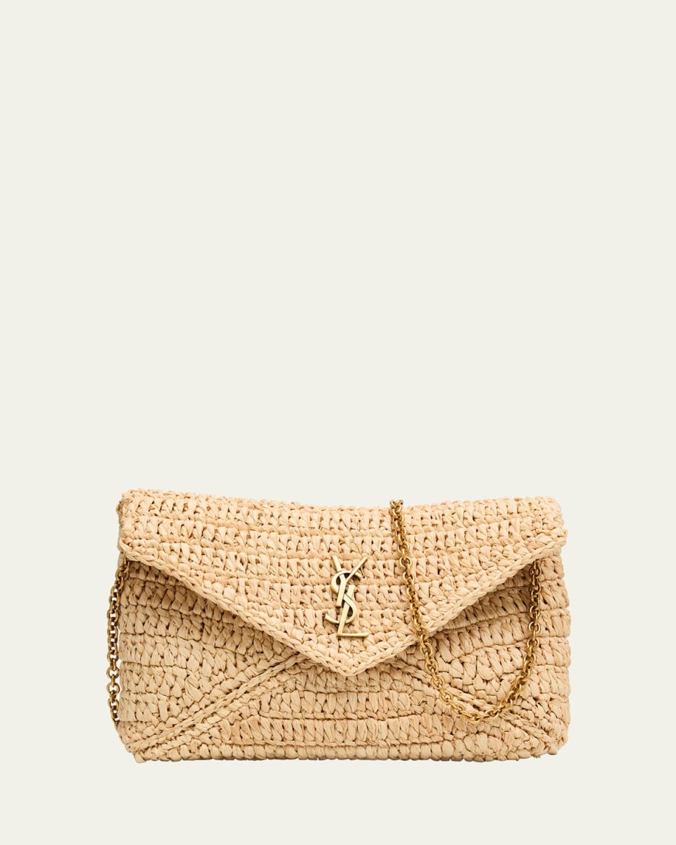 Envelope Flap YSL Pouch Bag in Raffia